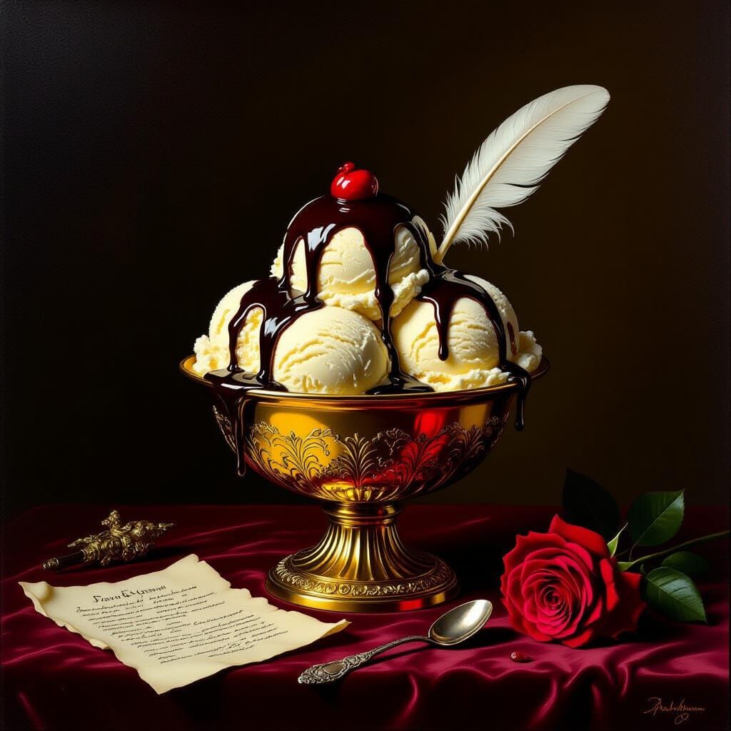 Decadent Ice Cream Sundae in Old Master Style