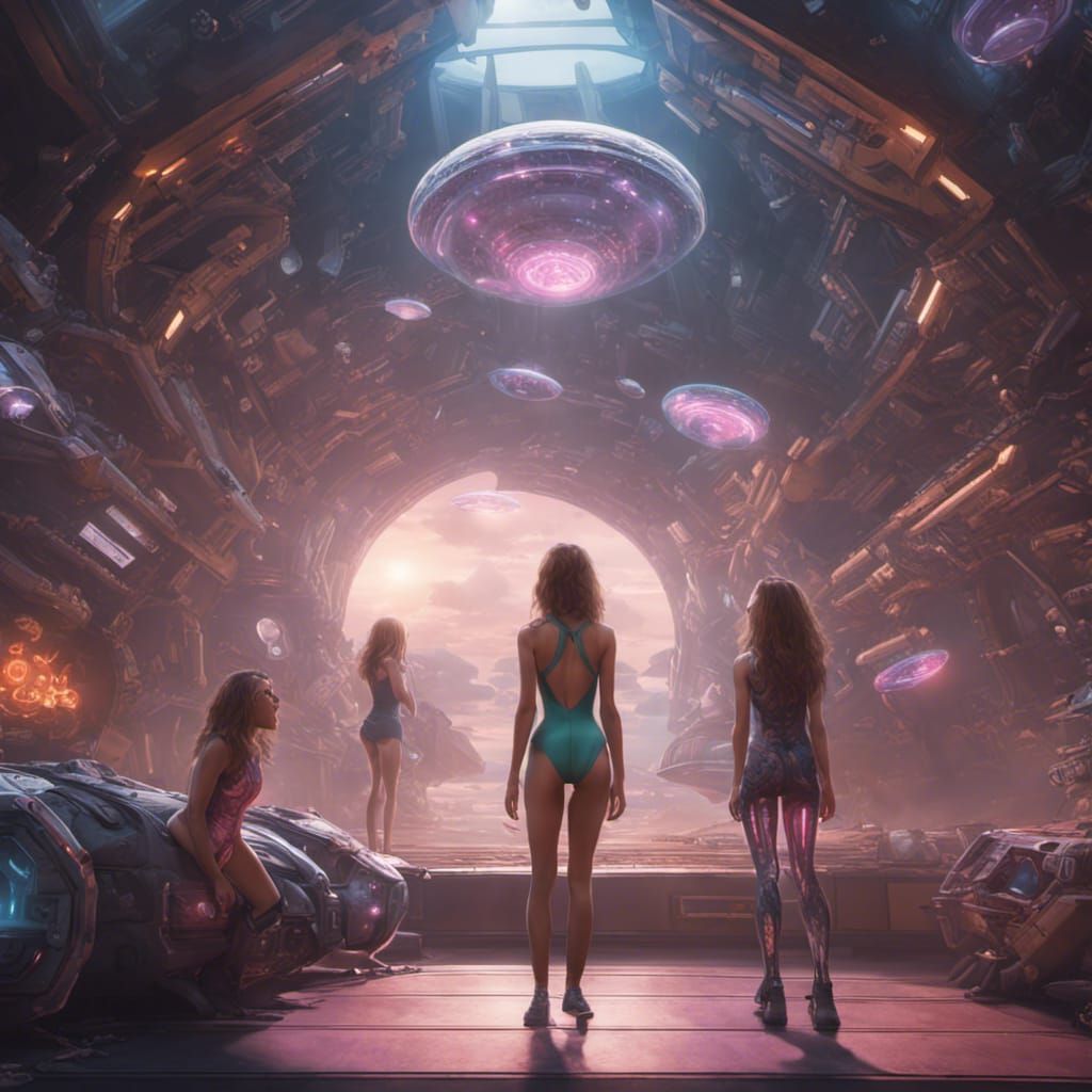 Girls Watch Bio-Mechanical Spaceship Departure