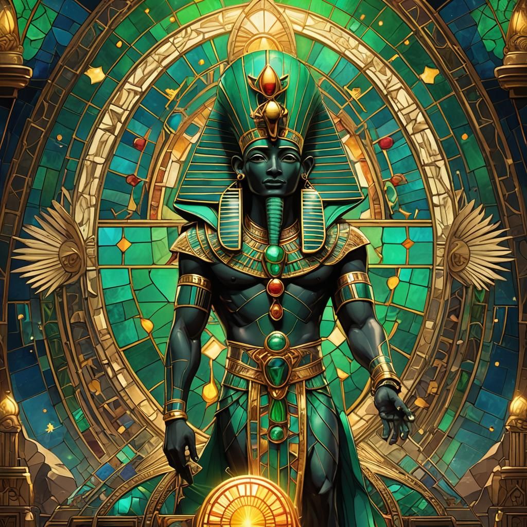 Osiris in Art Nouveau Stained Glass Style
