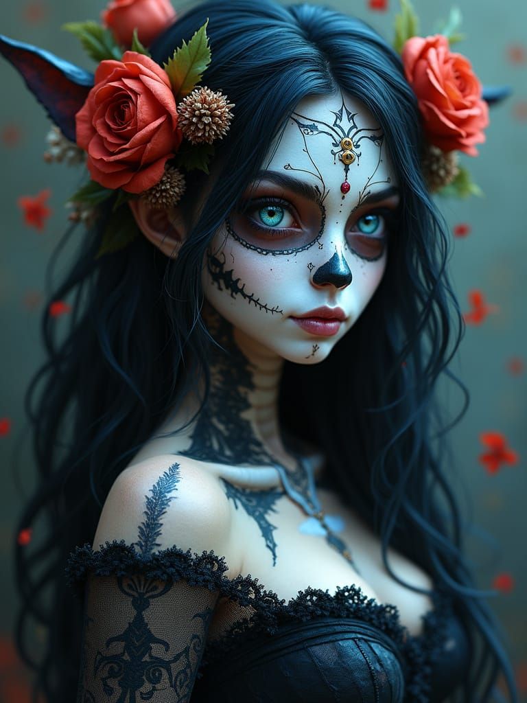 Mystical Sugar Skull Elf in Day of the Dead Aesthetic