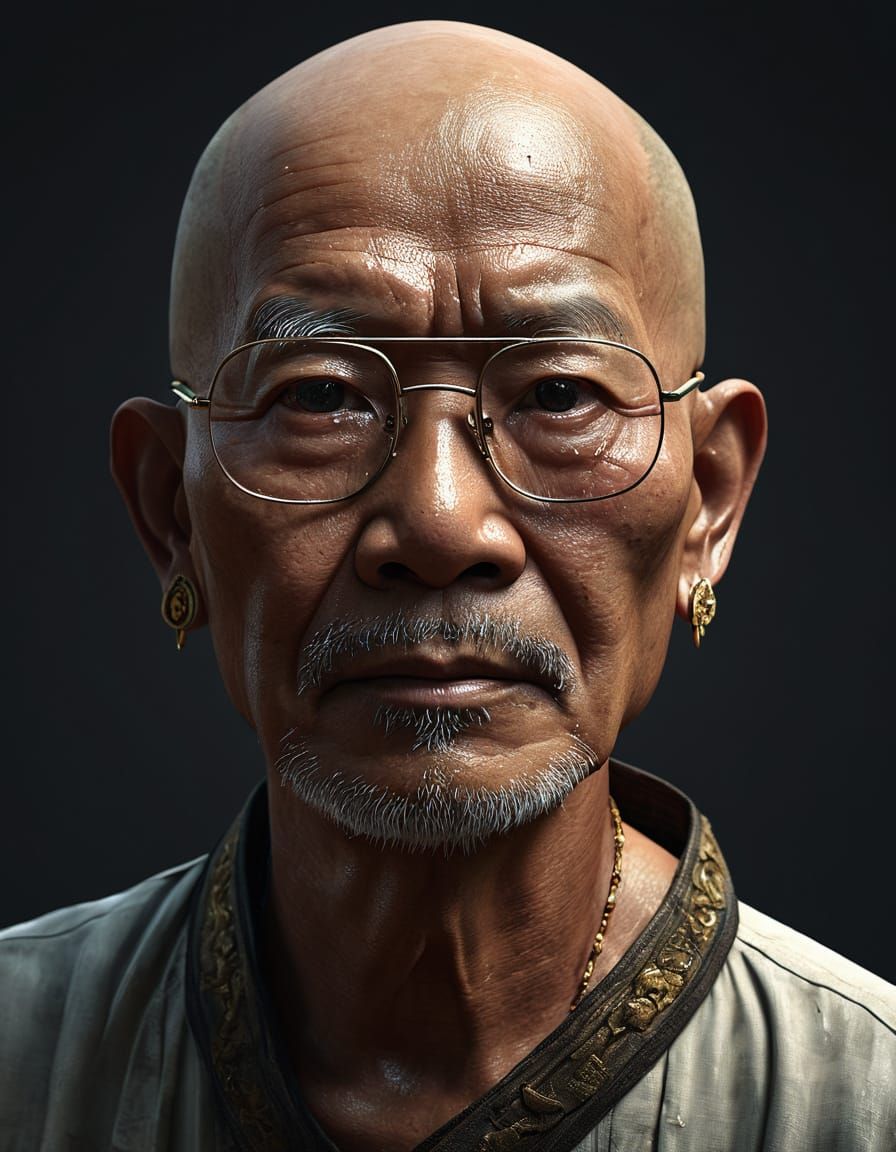 Emotional Portrait of Elderly Man in Hyperrealistic Style
