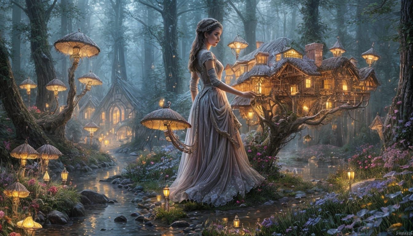 Ethereal Fantasy Girl in Misty Forest