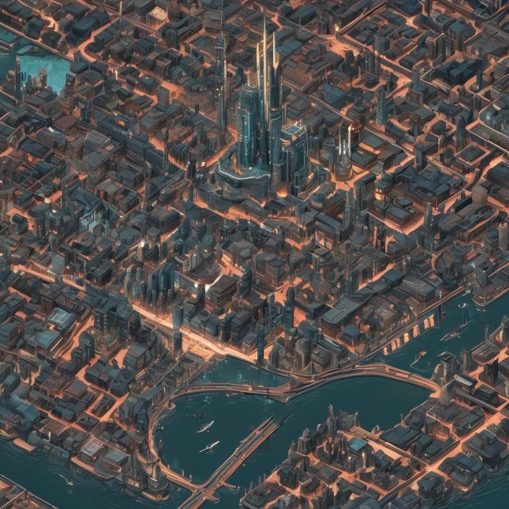 Isometric Cyberpunk City Map of Aevum