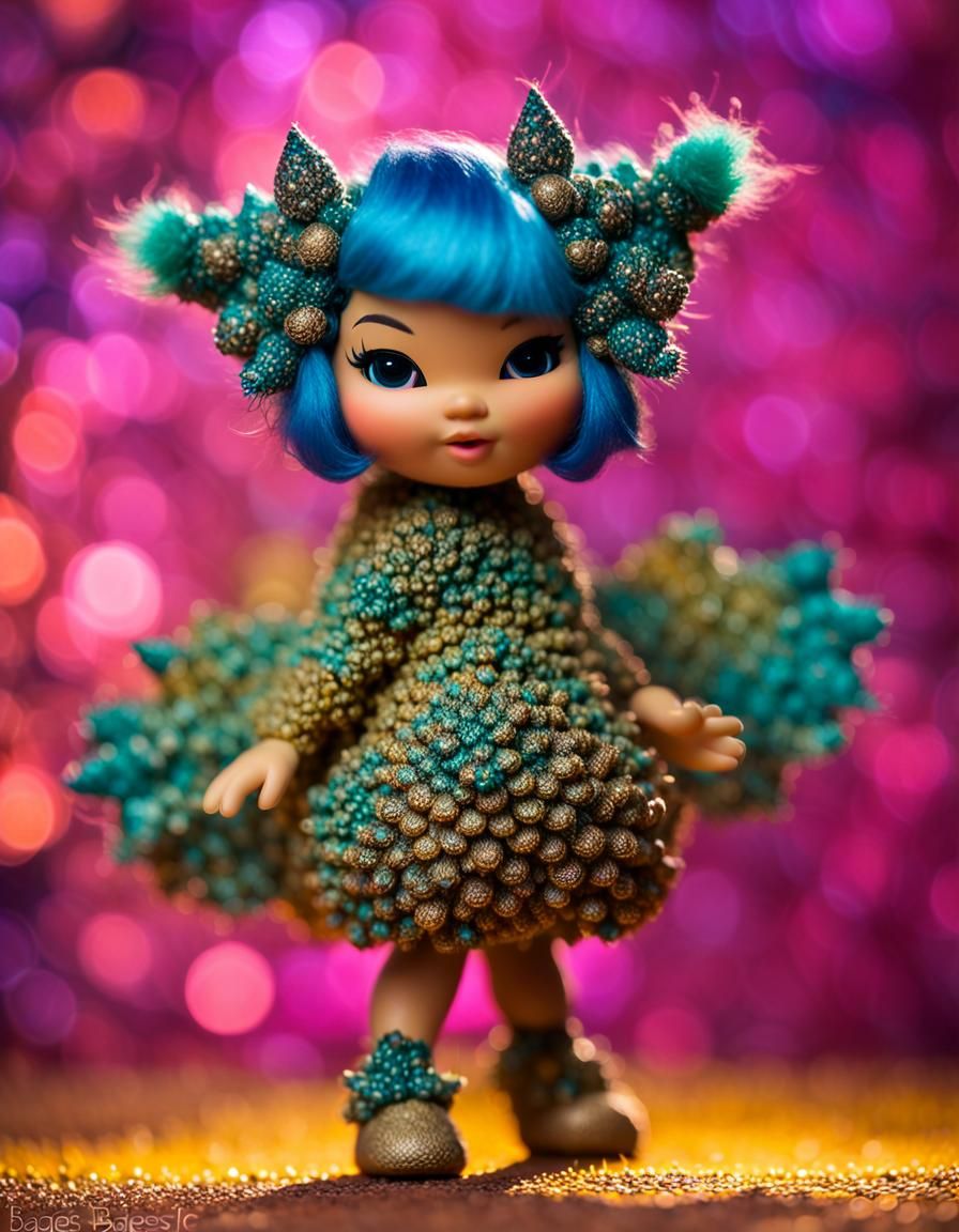 Feisty Chibigami Character with Synchronistic Background