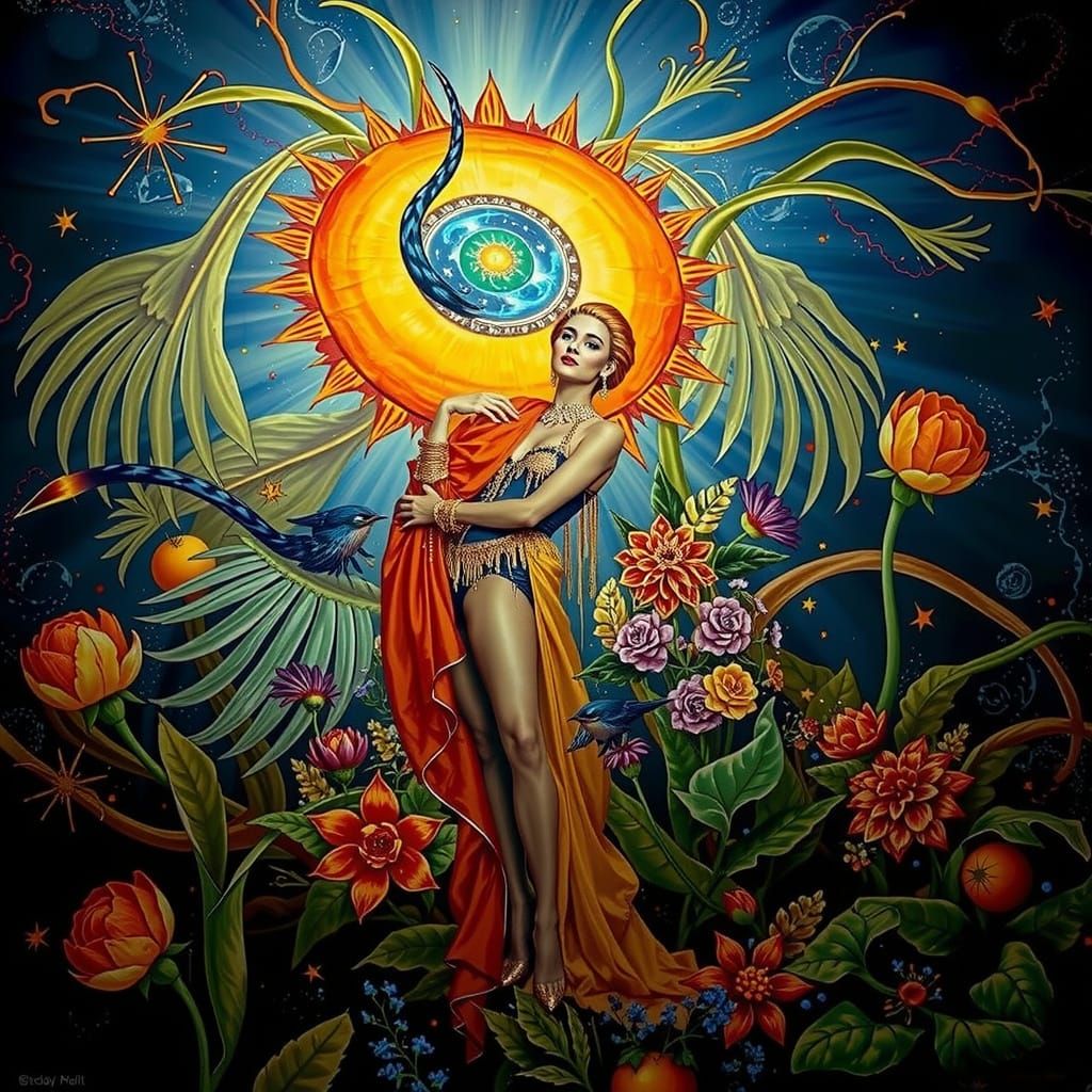 Psychedelic Floral Garden in Bold Cosmic Hues