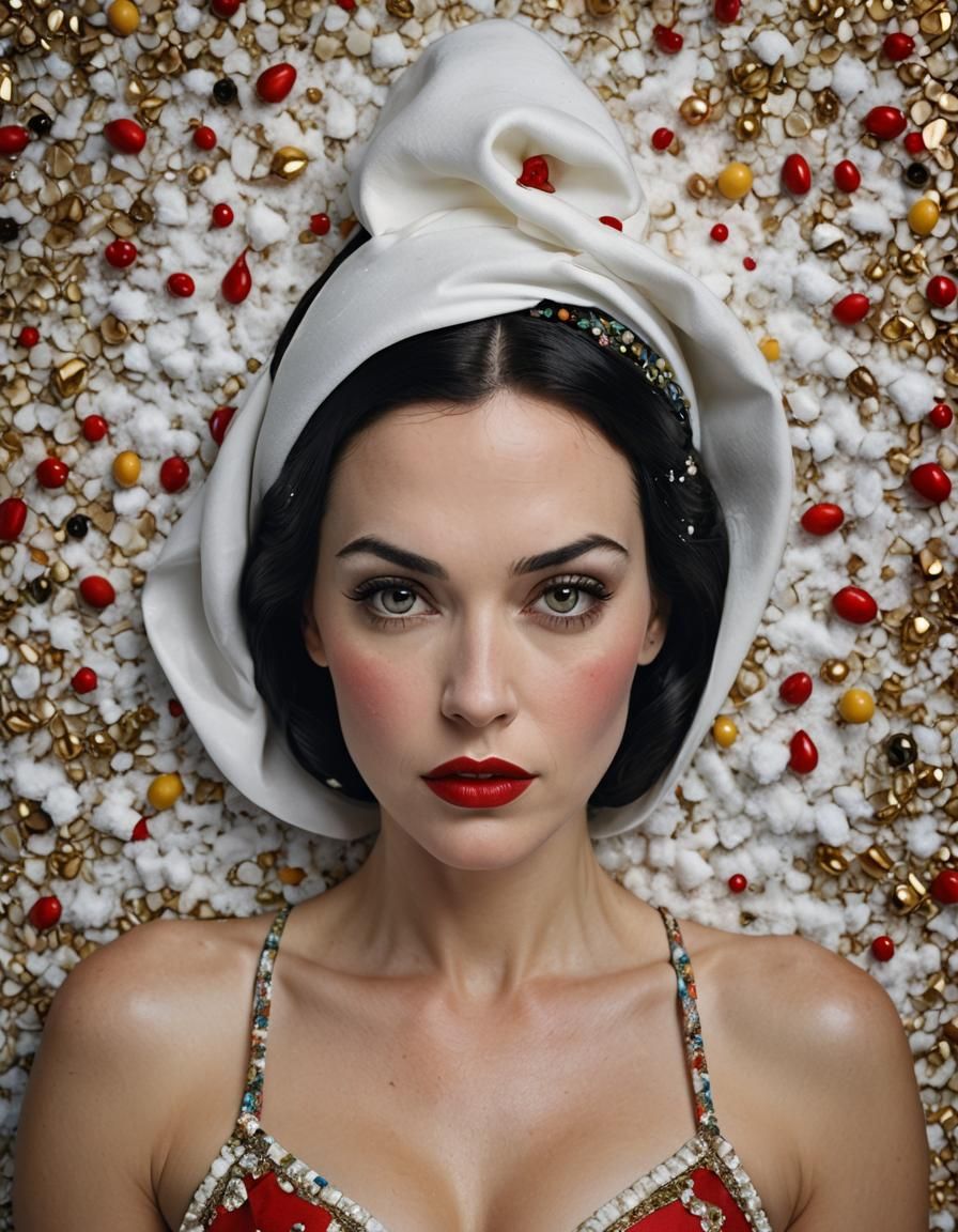 Portrait of a Snow White-Inspired Woman in a Bikini