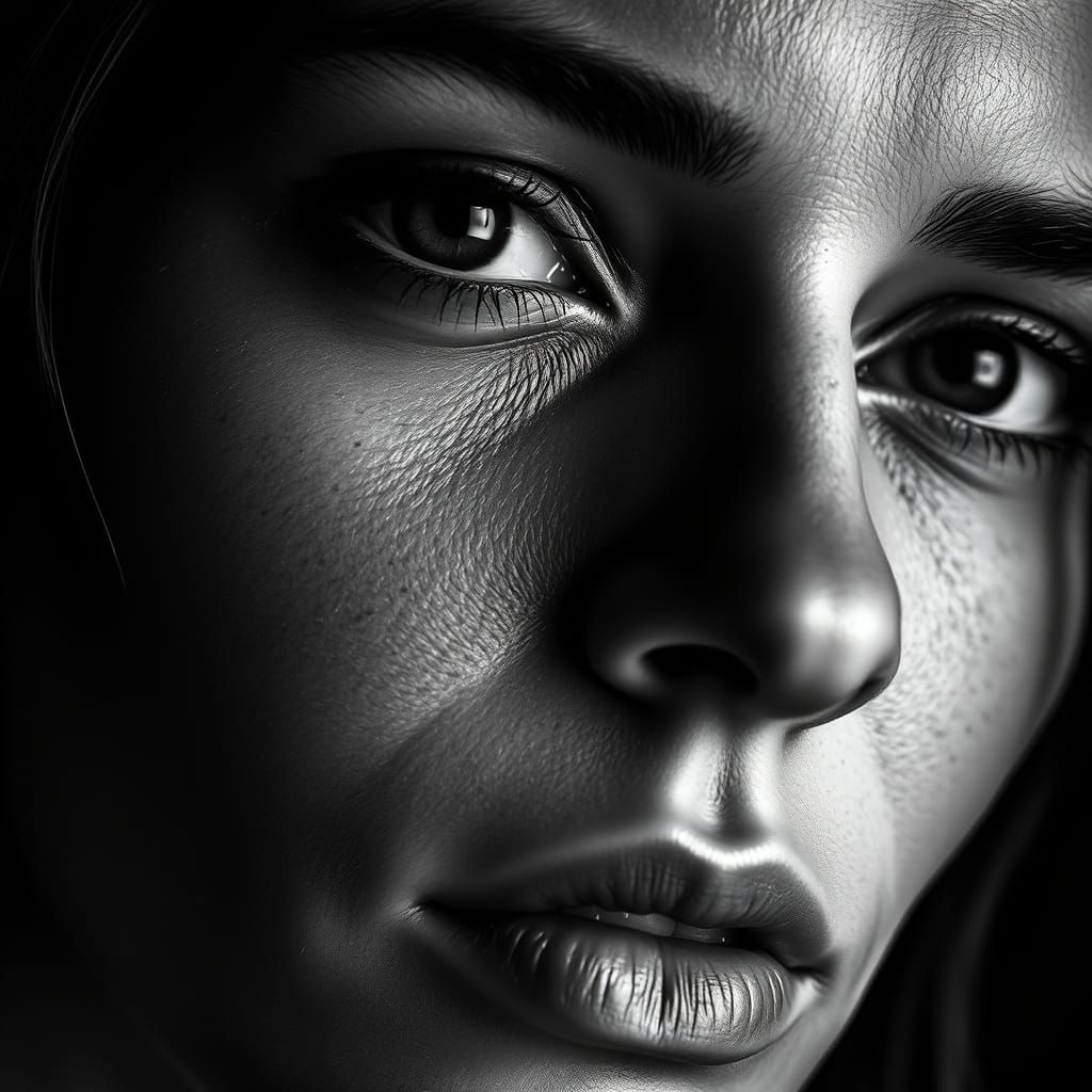 High-Contrast Baroque-Inspired Portrait in Black and White