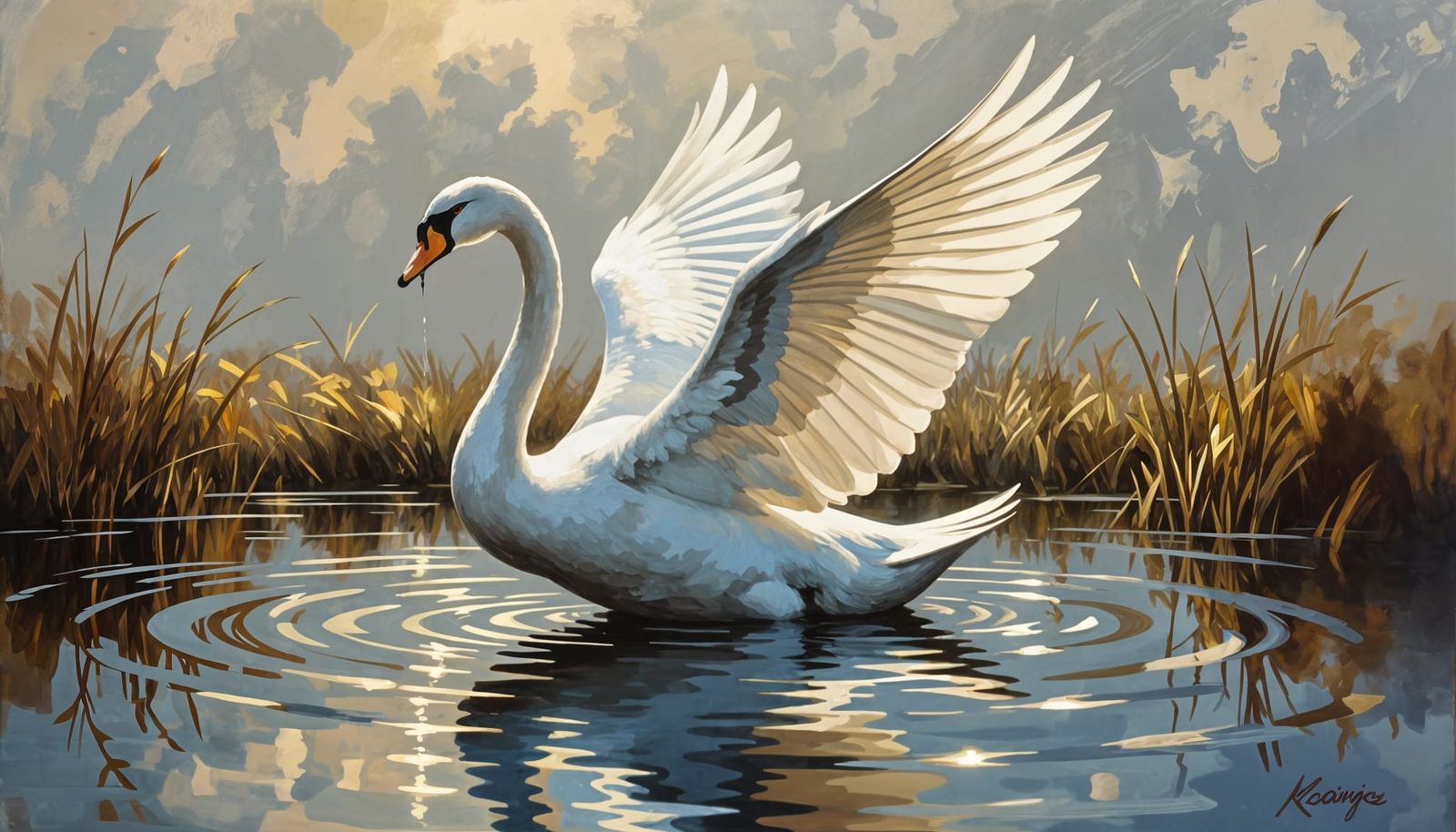 Graphite Swan Forms from Pencil Tip in Neo-Impressionist Sty...