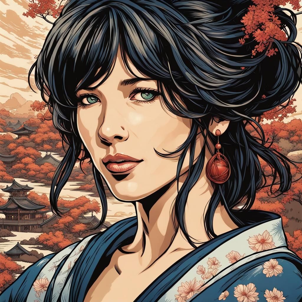 Sophie Marceau in Ukiyo-e Comic Book Art Style