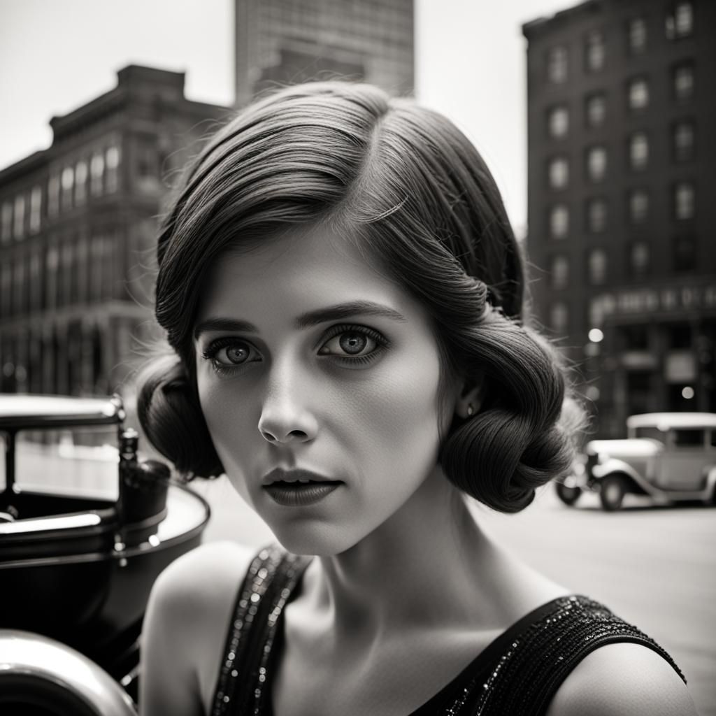 Anna Kendrick with Model T Ford in Art Deco Style