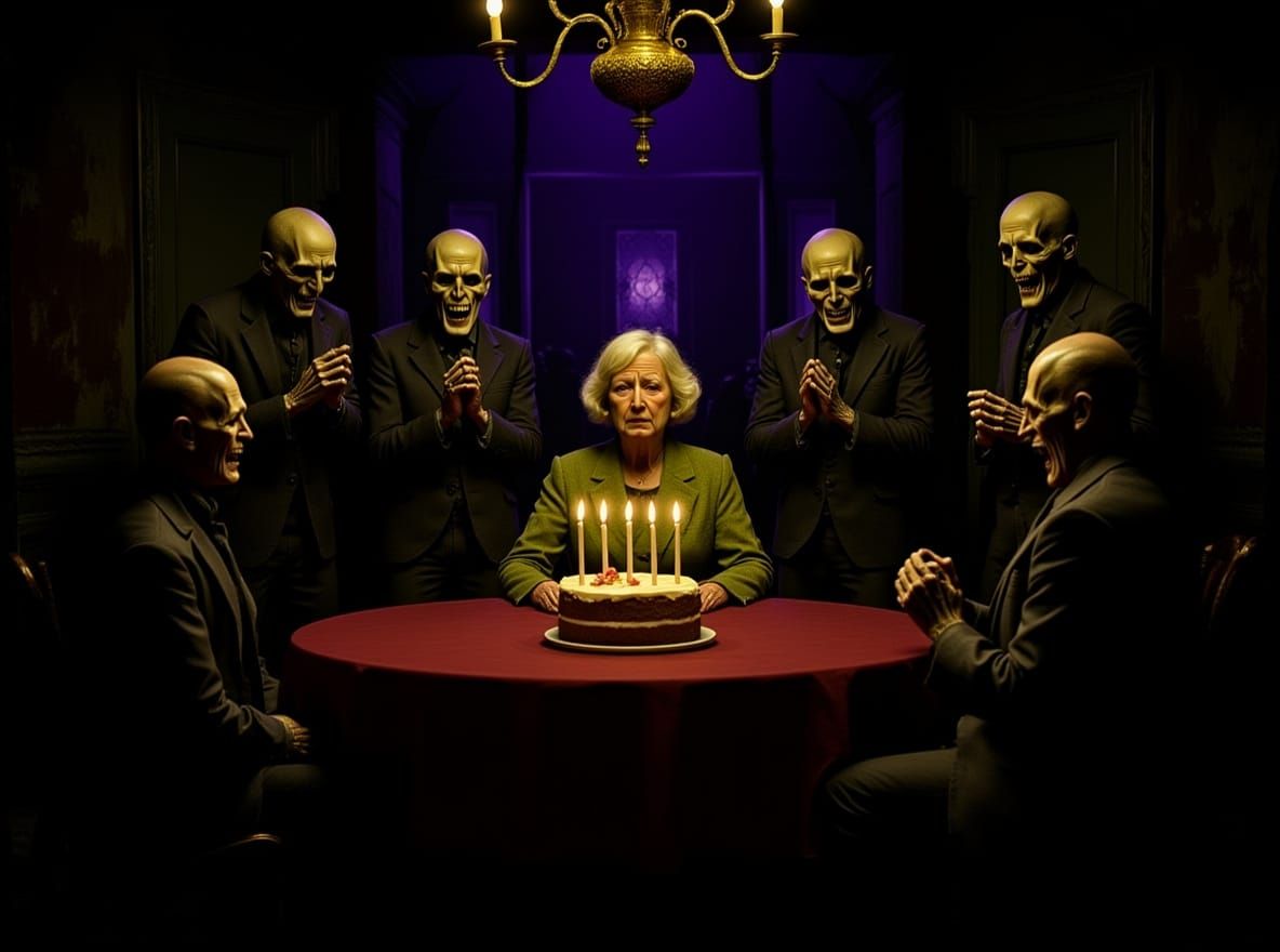 Dark Fantasy Birthday Scene with Specters
