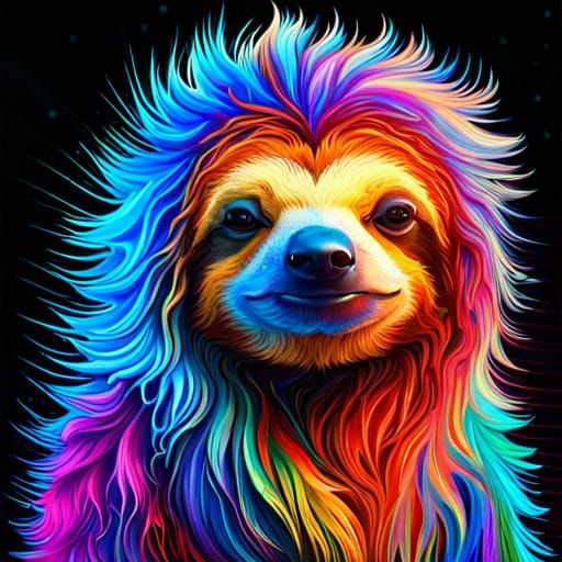 Psychedelic Sloth in 3D Style