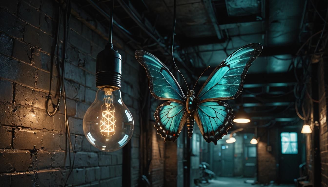 Butterfly in Cyberpunk Lightbulb: Biomechanical Hyper-Realis...