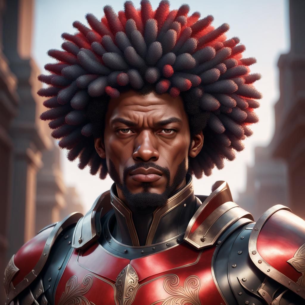 Armored Black Man Portrait in Hyperdetailed Digital Art