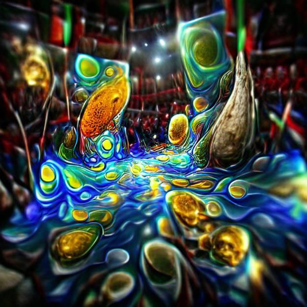 Psychedelic Dreamscape: Abstract Painting with Glowing Color...