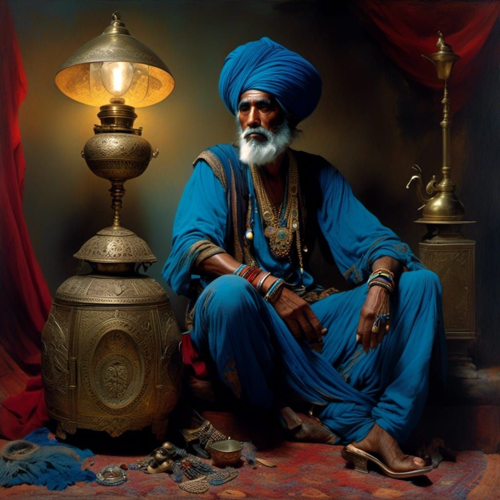 Blue Genie Portrait in Fantasy Art Style