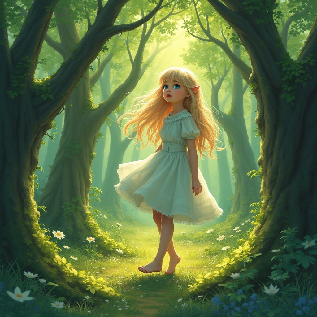 Flaxen-Haired Girl in an Emerald Forest