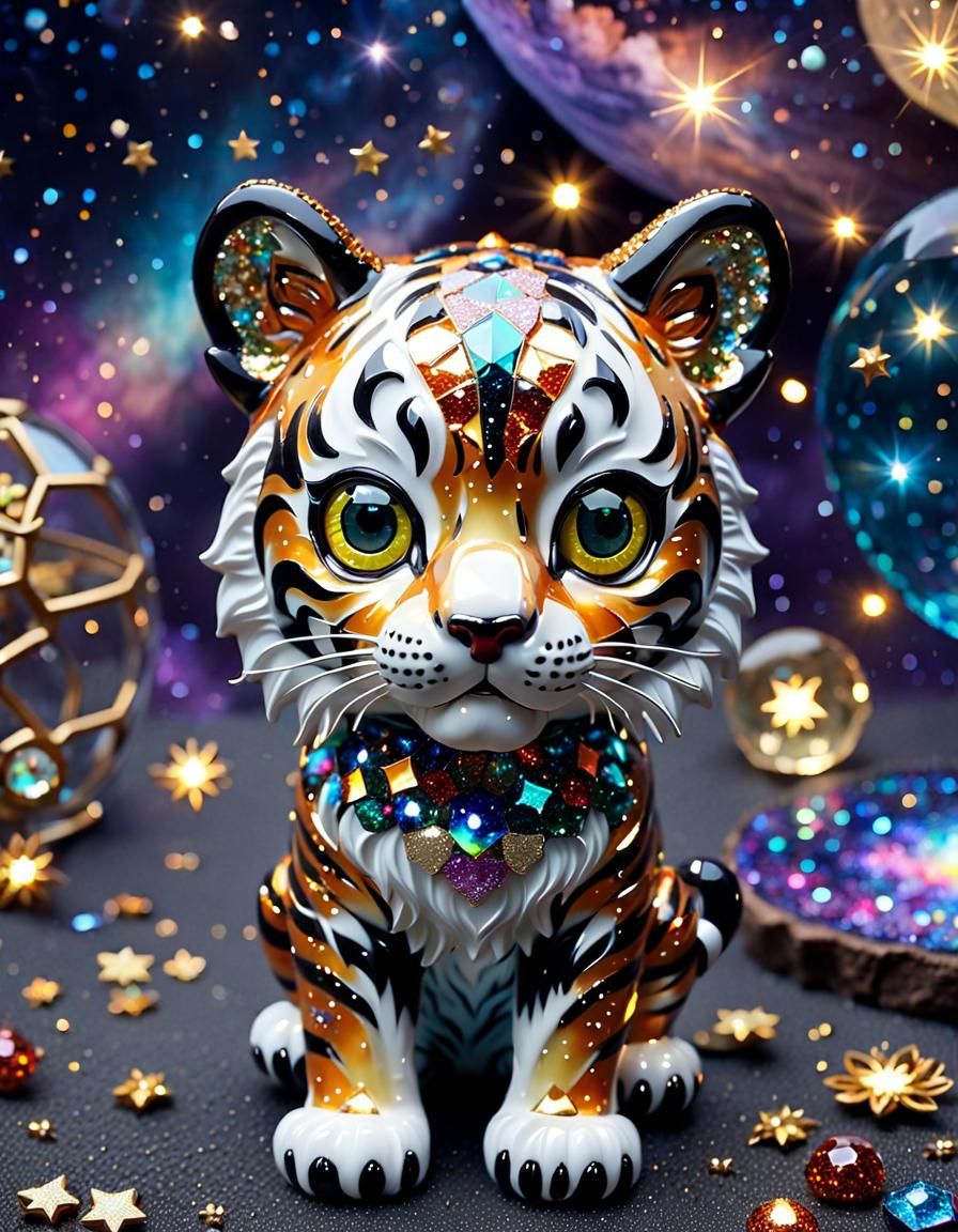 Enamel Figurine of a Kawaii Cosmic Tiger