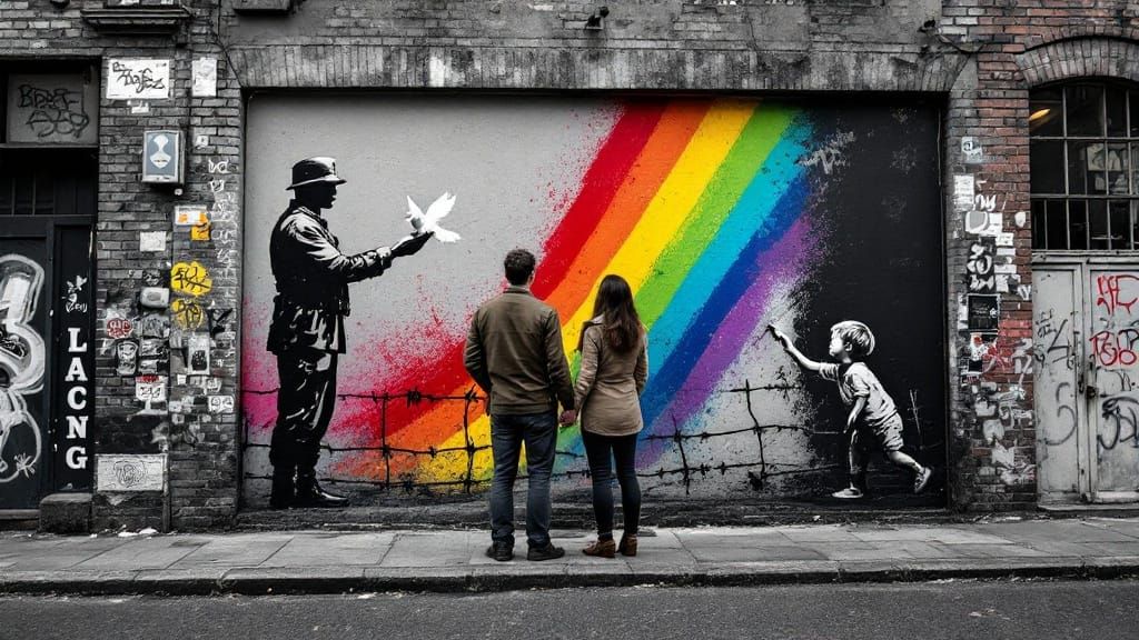 Banksy-Style Mural Promotes Peace in Belfast