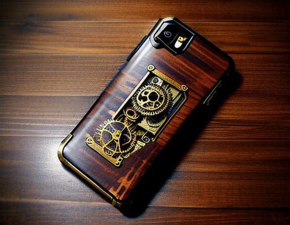 Steampunk Smartphone in Ornate Wooden Case