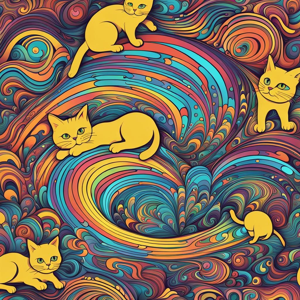 Psychedelic Kittens Playing: Abstract Fractal Vector Art