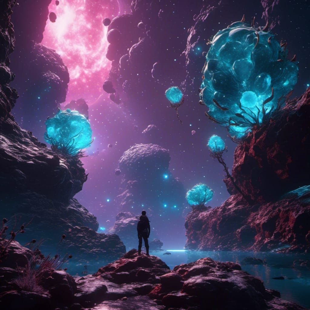 Bioluminescent Alien Creatures in a Night Landscape