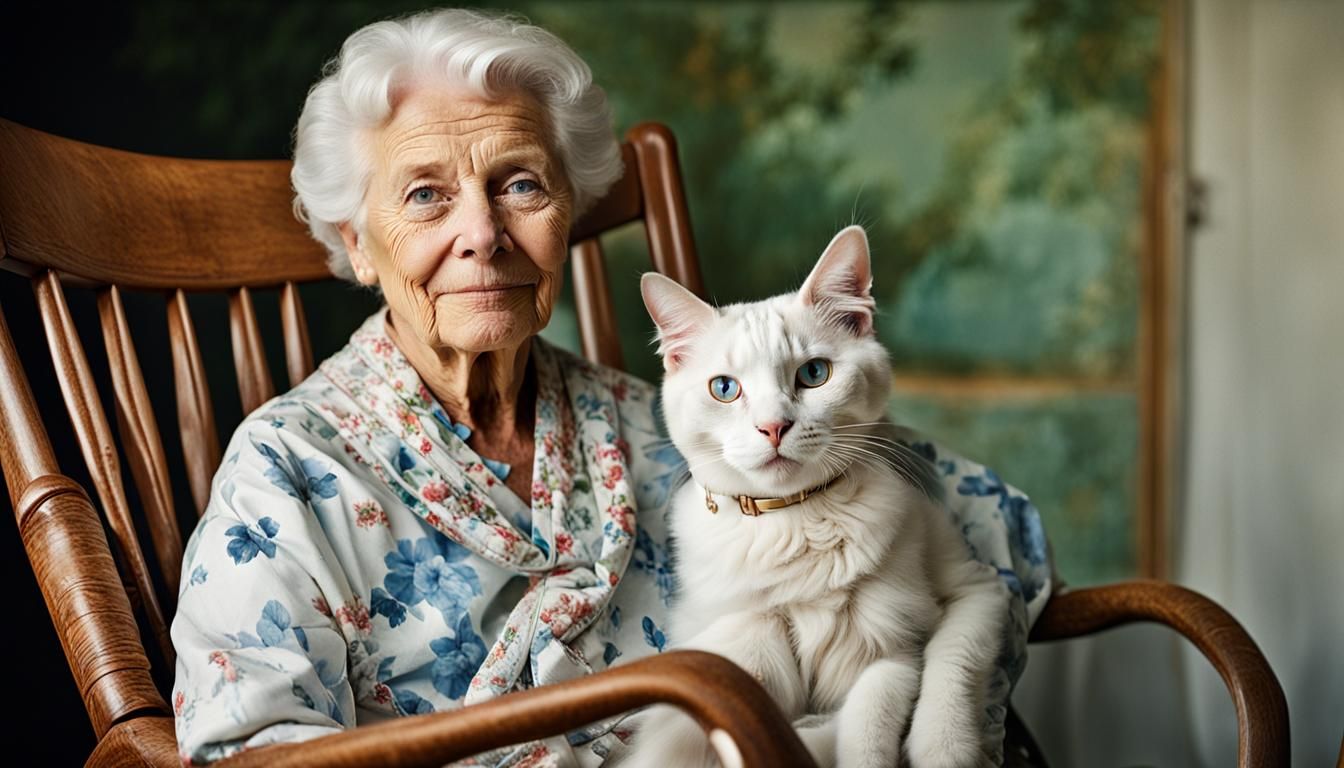 Senior Woman with Cat: Professional Color Portrait