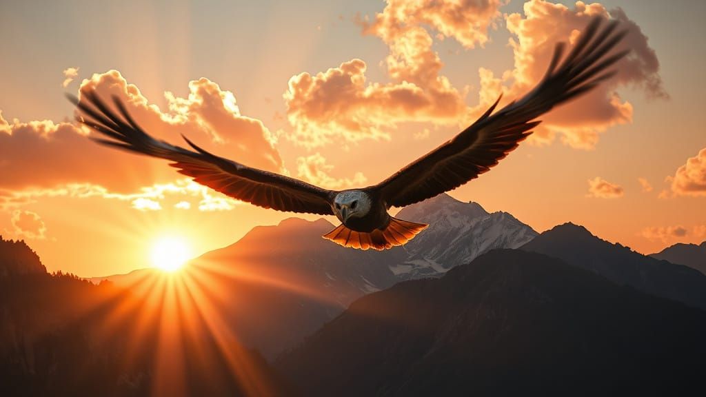 Eagle Soaring at Sunset: Hyperrealistic Cinematic Image