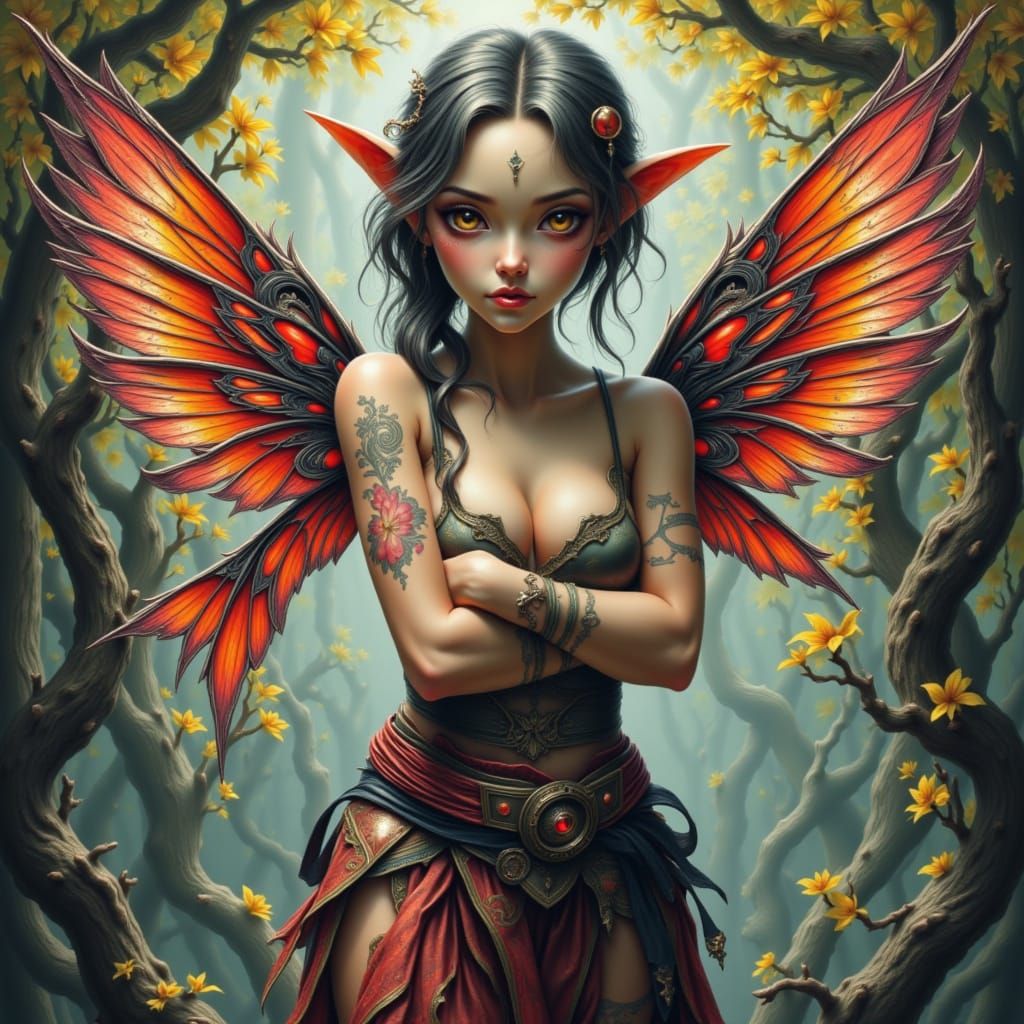 Woman with Luminous Flux Wings