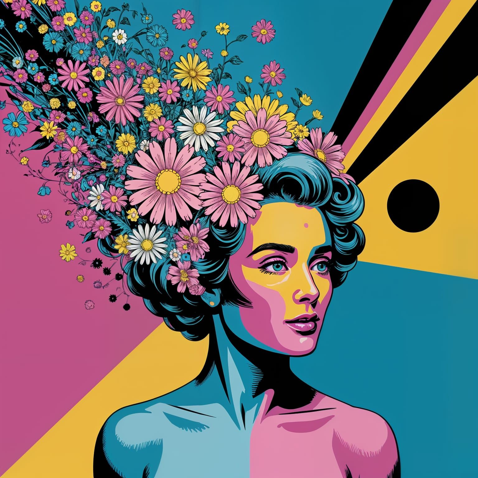 Woman's Head Bursting with Floral Pop Art