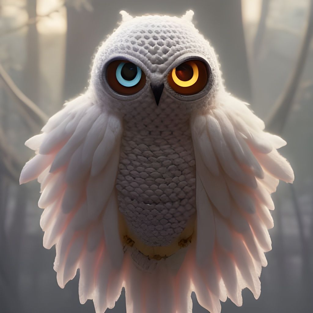 Adorable Knitted Yarn Owl Portrait in Digital Art Style