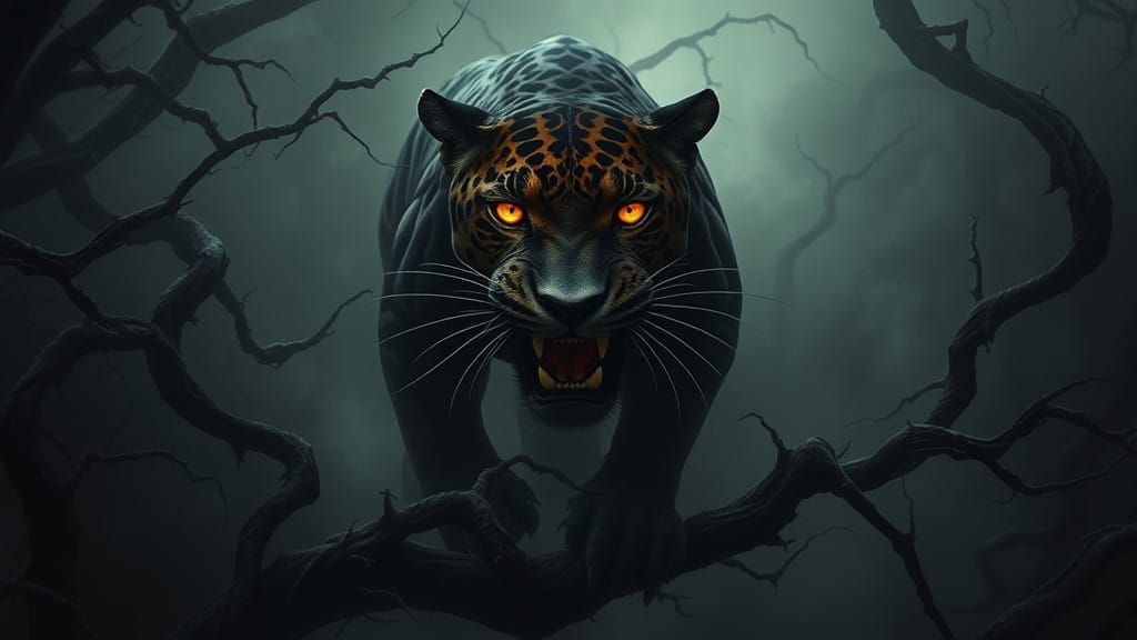 Surreal Tiger Emerges from Dark Jungle Nightmare