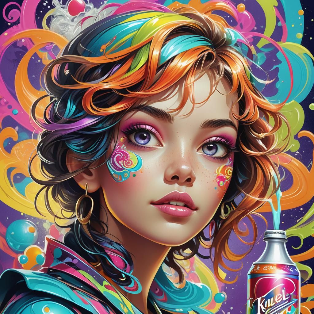 Vibrant Soda Can Portrait in Art Nouveau Style