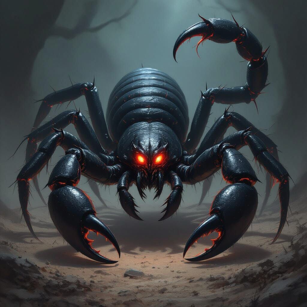 Monstrous Black Scorpio with Demonic Eyes in Epic Fantasy St...