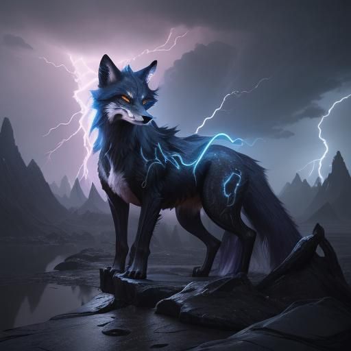 Lightning Magic Onyx Fox: Fantasy Concept Art
