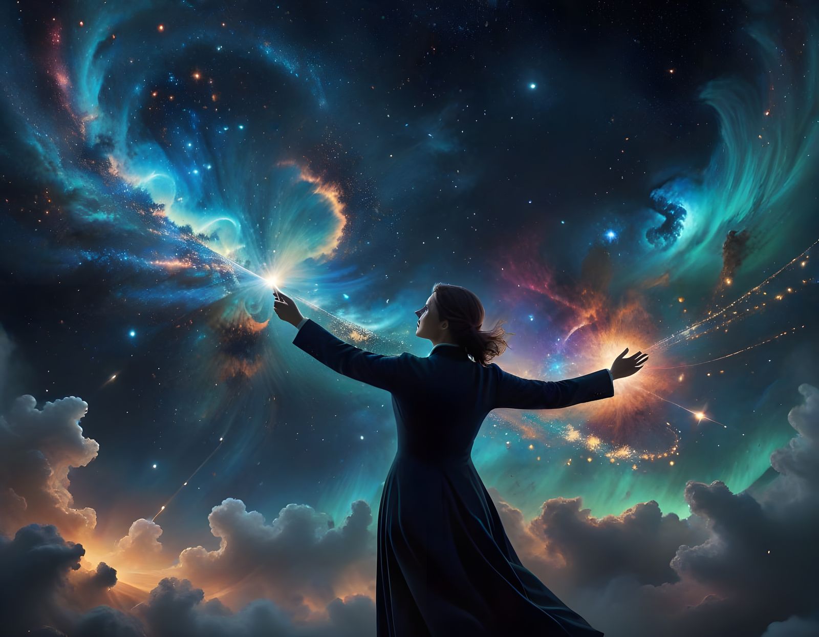 Cosmic Symphony: Conductor in Luminous Nebula