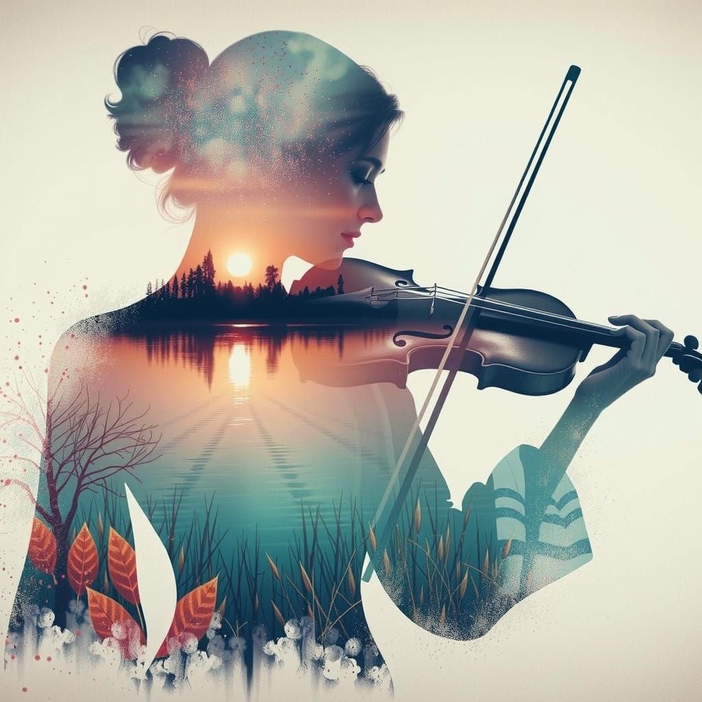 Soothing Silhouette of a Violinist in a Mystical White Lands...