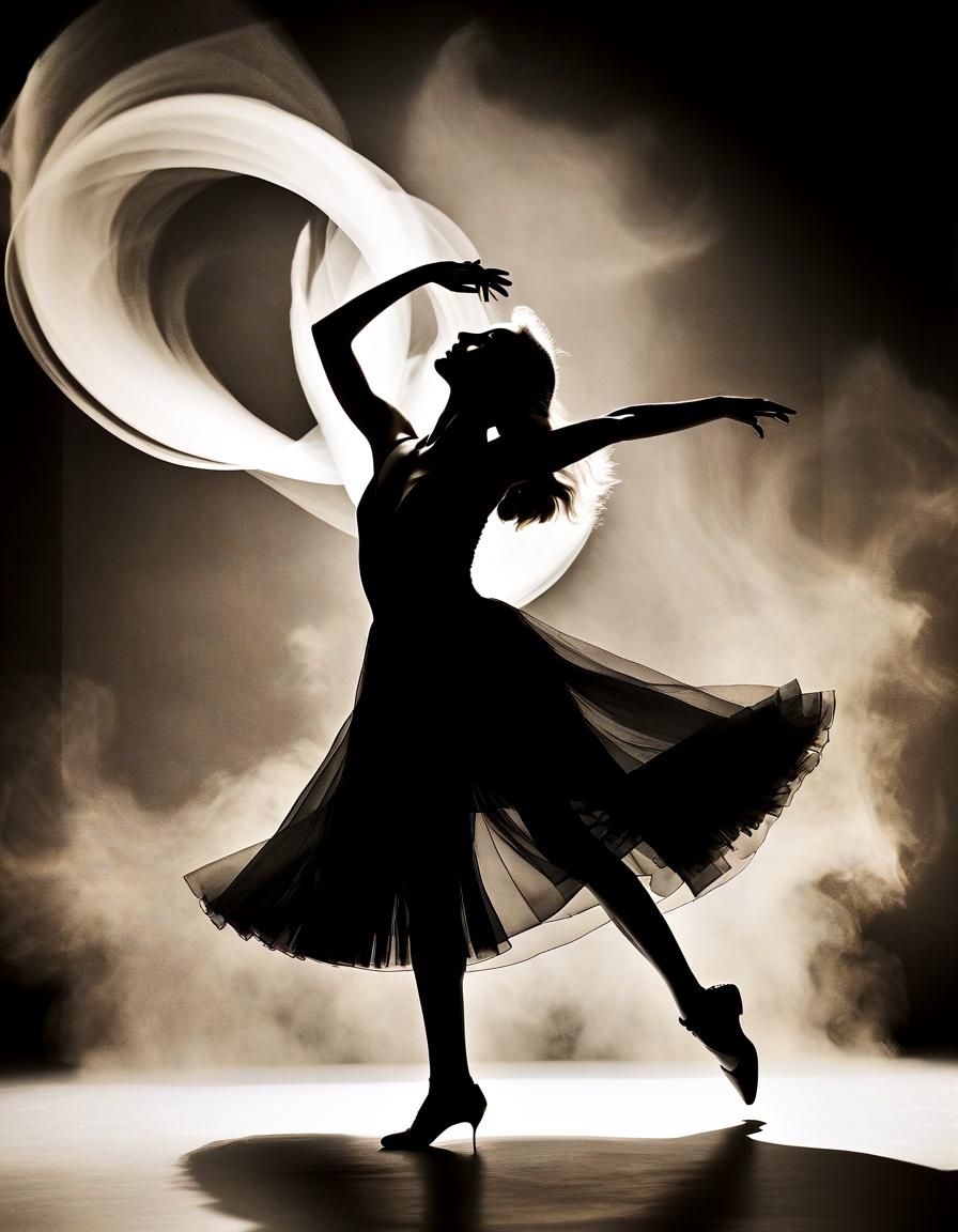 Silhouette Dancer in Dreamlike Photogram Style