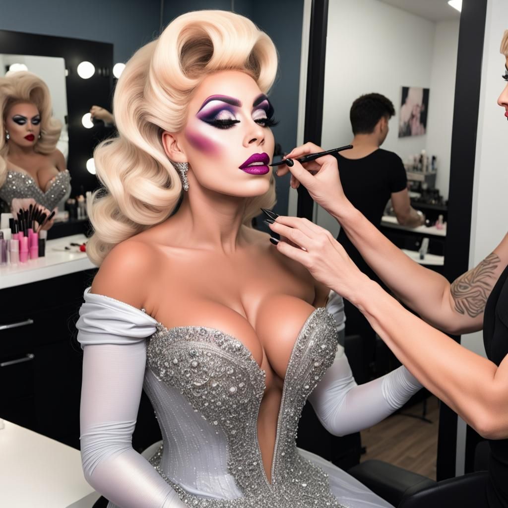 Drag Queen Glamour in Salon Makeup Chair