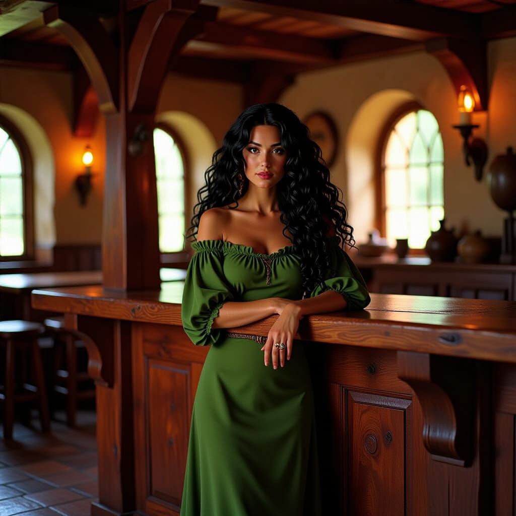 Tavern Scene with Woman in Digital Painting Style