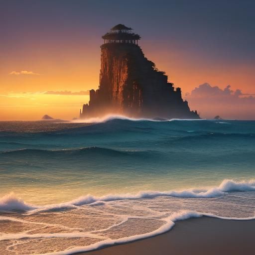 Vibrant Sunset Over the Ocean: Digital Matte Painting