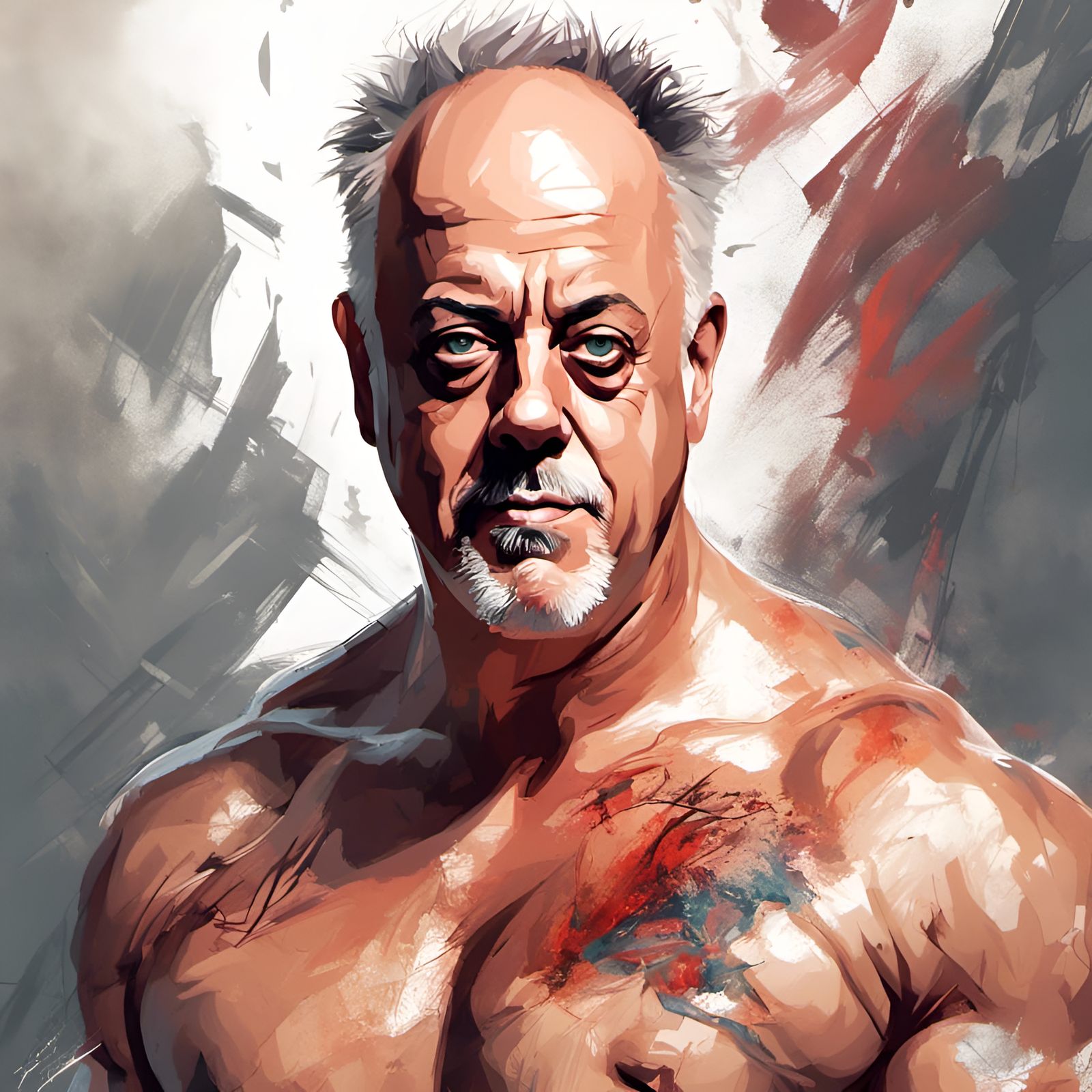 Muscular Billy Joel Portrait in Digital Illustration