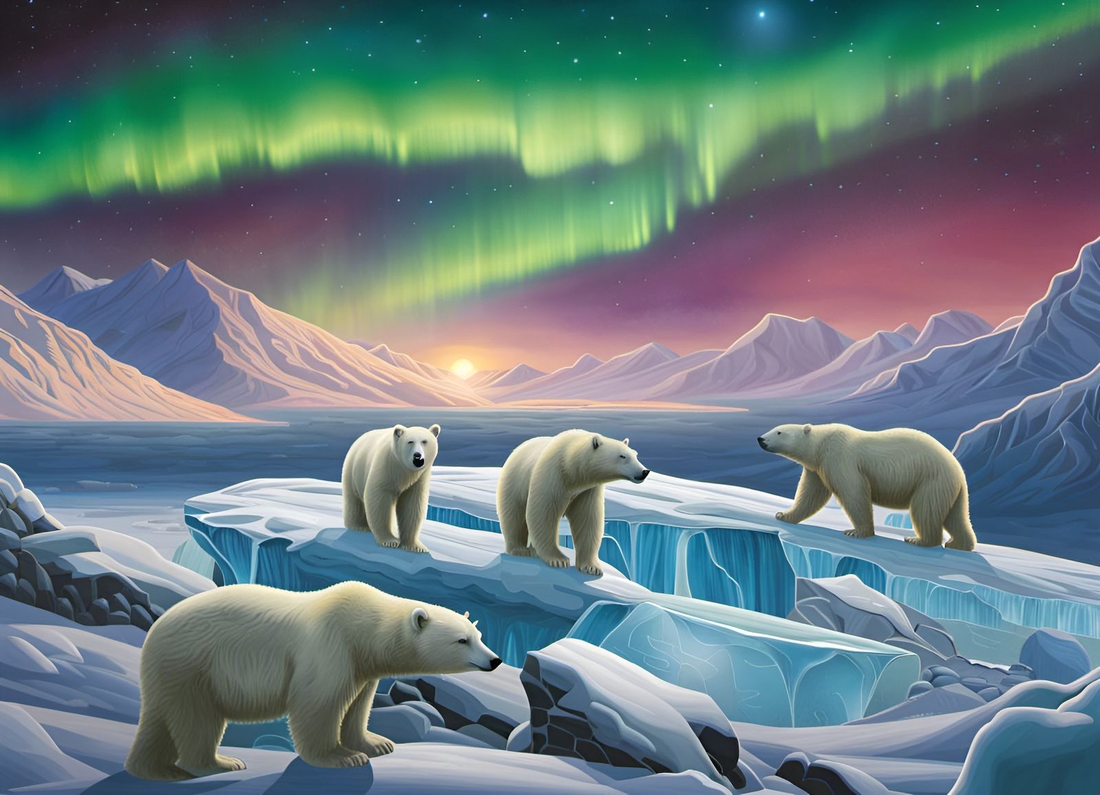 Gathering of the Polar bears in the Arctic.