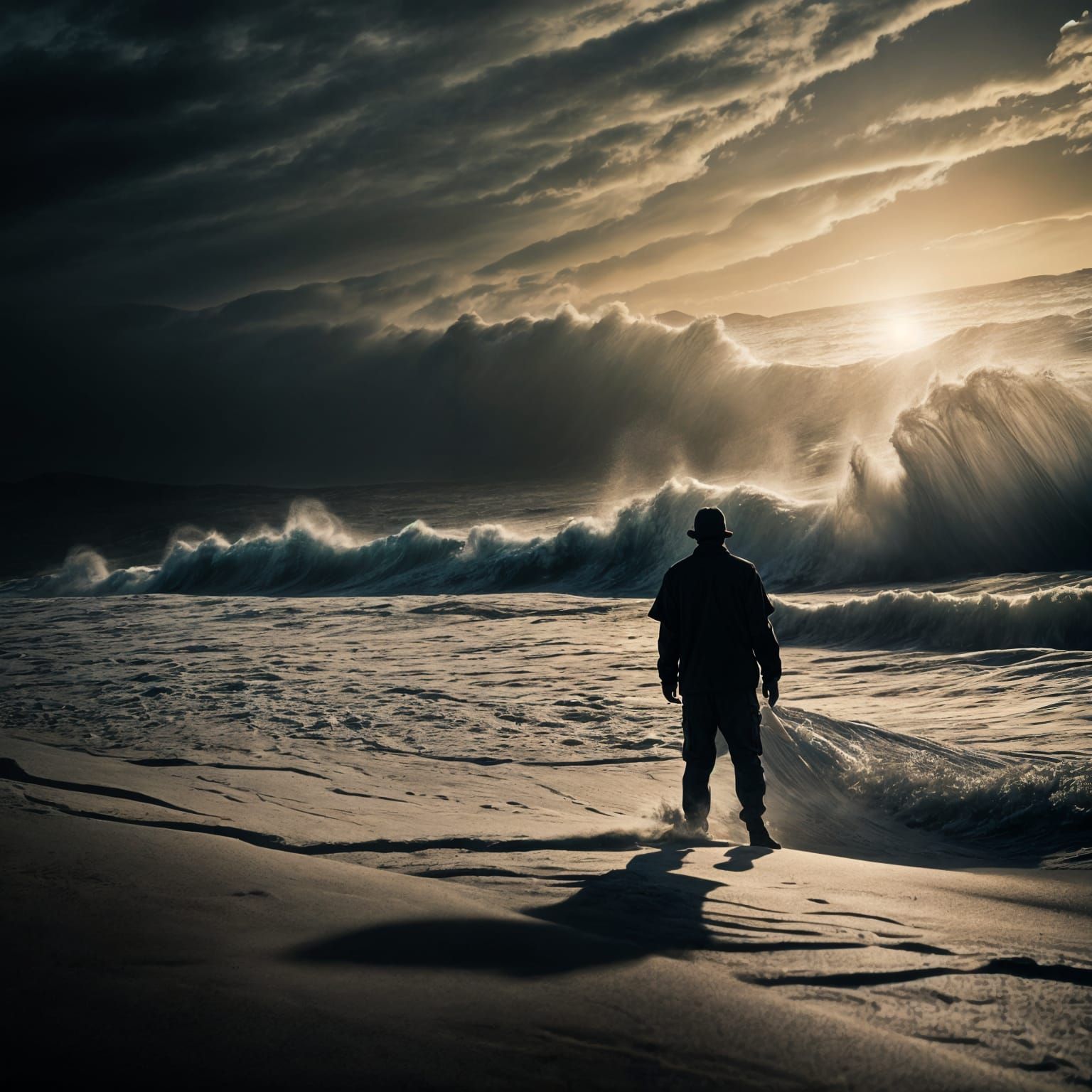 Dramatic Tsunami Shadow: Cinematic Film Still