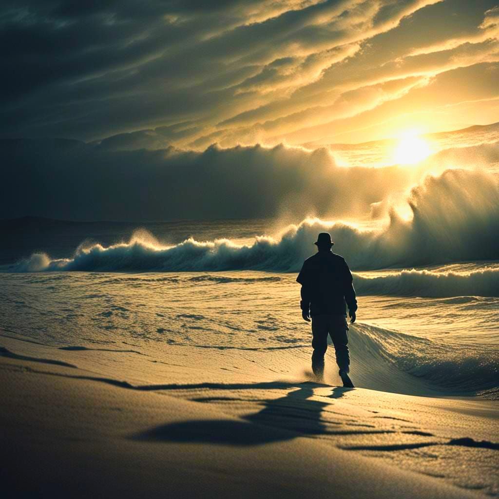 Dramatic Tsunami Shadow: Cinematic Film Still