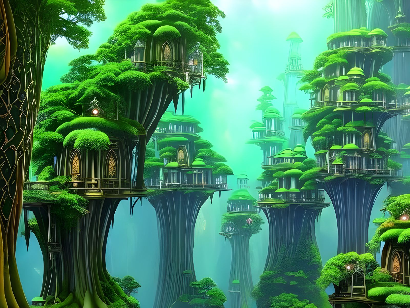 Elven Tree-City in a Mystical Wonderland