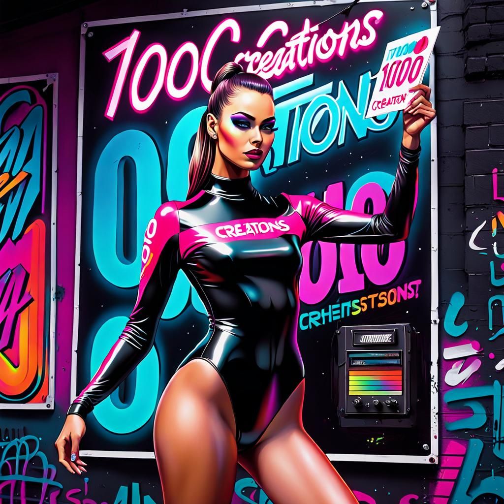 Girl in Leotard: Synthwave Neon Graffiti Art