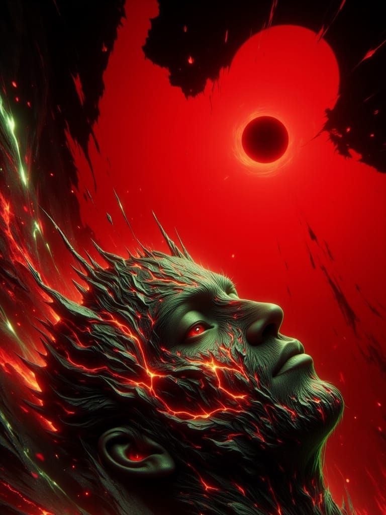 Dark Fantasy Portrait with Swirling Abstract Shapes