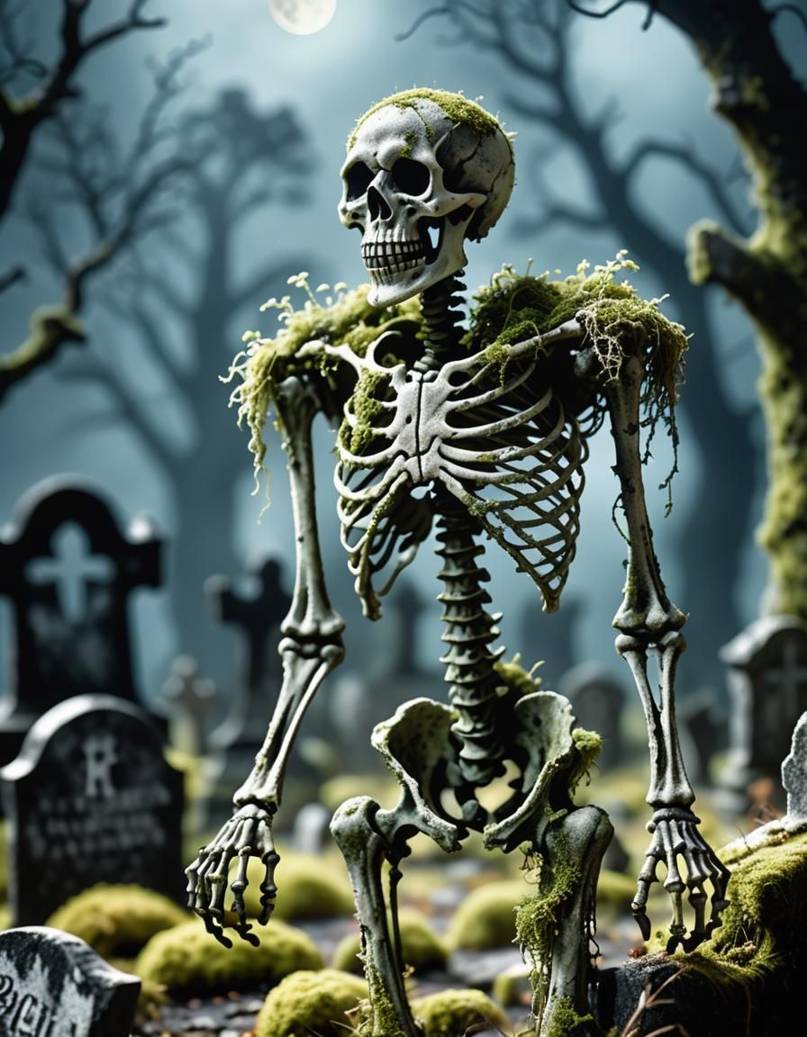 Moss Skeleton in Graveyard, Horror Photography