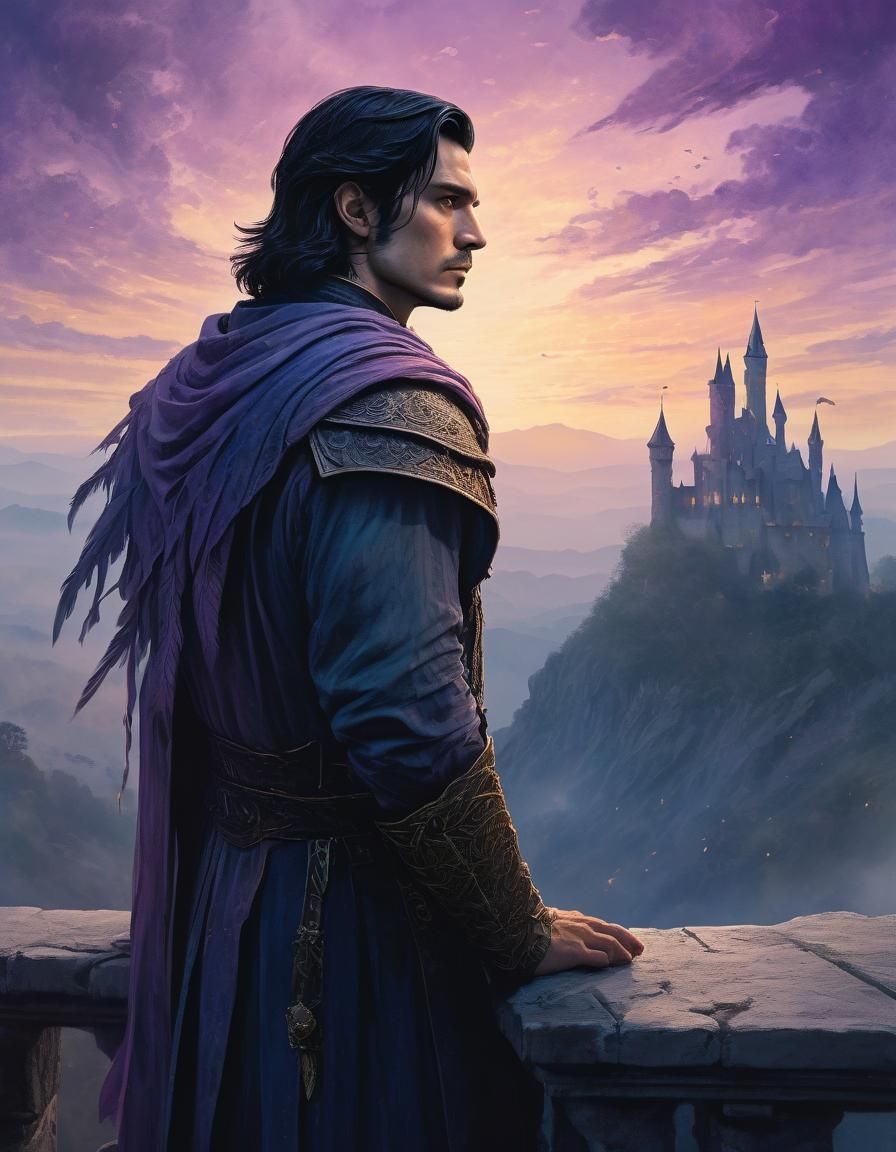 Magician at Twilight: Ethereal Watercolor Fantasy Illustrati...